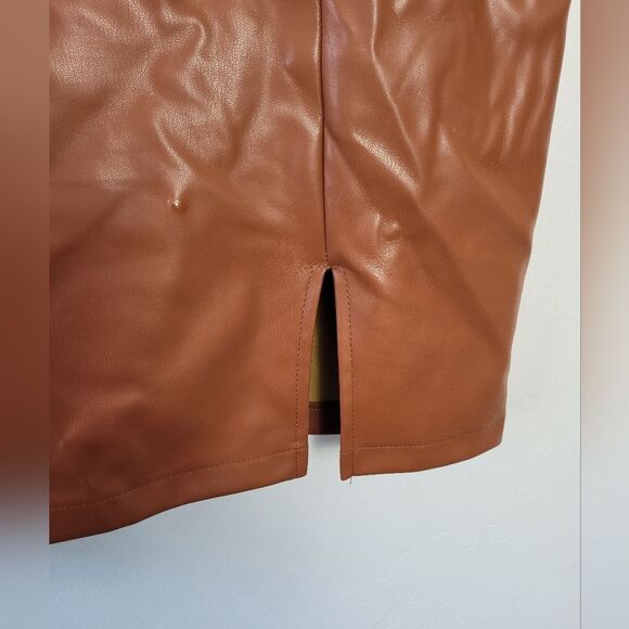 Kate Kasin Faux Leather Pencil Skirt Lined Pleather Cognac Brown Mobwife XXL - Picture 3 of 10